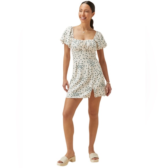 Francesca’s “Emily” Puff Sleeve Polka dot Linen Blend Summer Mini Dress, Large💗 - Picture 3 of 9